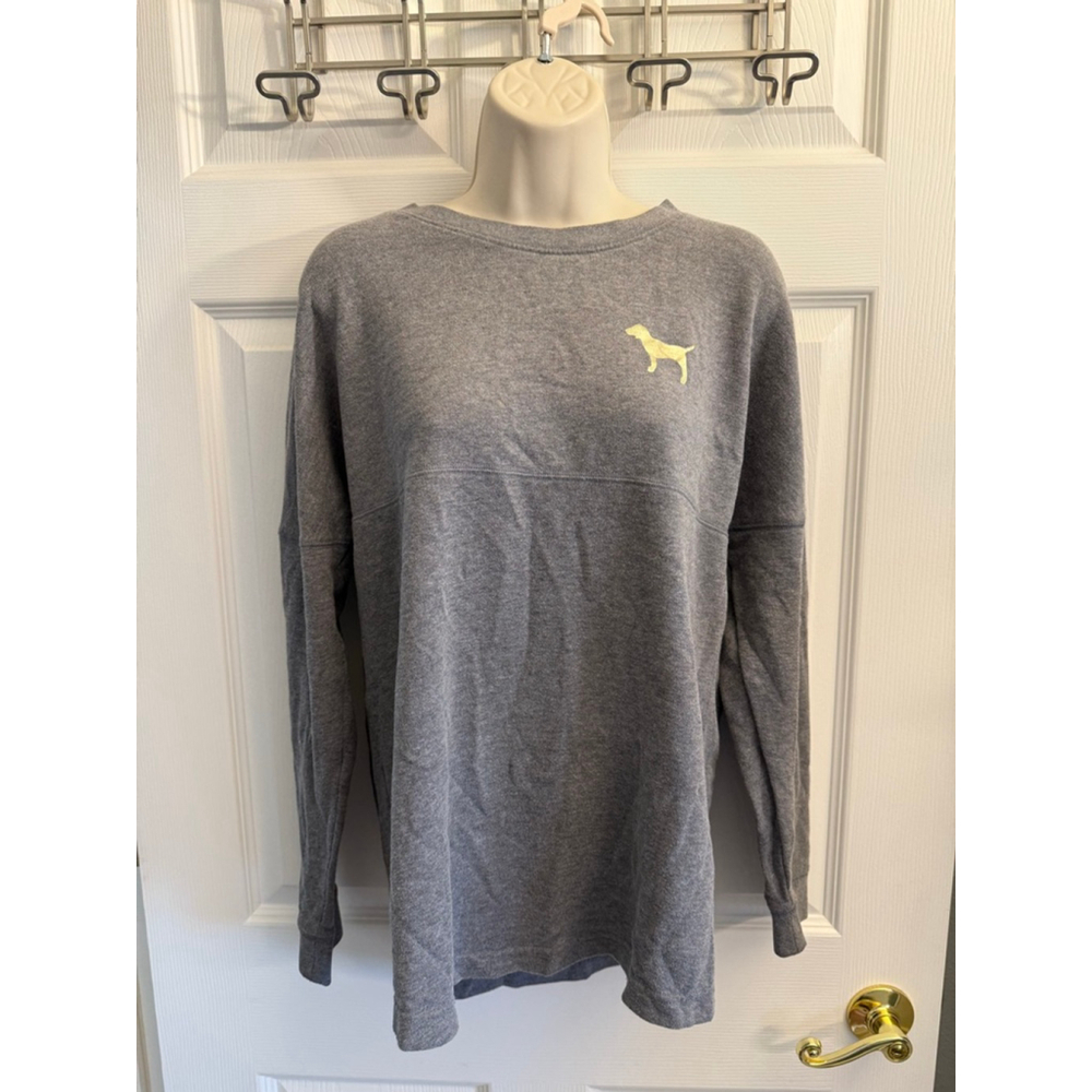 grey Victoria's Secret PINK sequin logo pullover gold silver embellishments S